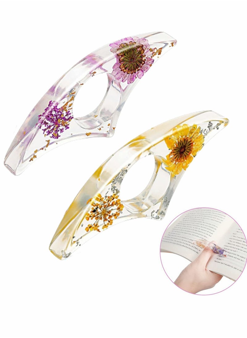 Y&D Thumb Ring Page Holder, Dried Flower Resin Transparent Handmade Scalloped Bookmarks, Personalized Reading Accessories for Lovers Teacher Chef (2 Pieces)  - Image 1