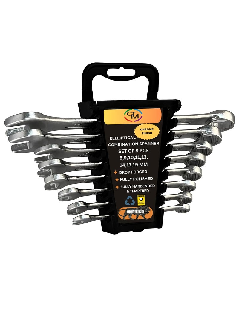 Generic CTM 8Piece Combination Spanner Set Metric Open End Combination Wrench Set Chrome Vanadium Steel 819mm with Plastic Rack  - Image 1