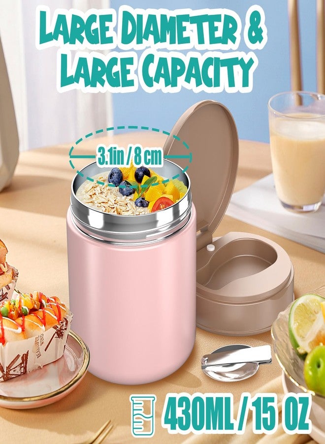 CJACJA Insulated Food Jar for Kids - 15.2 Oz, Thermo for Hot Food, Soup Thermo, Insulated Food Container, Termos Para Comida Caliente, Width Mouth Stainless Steel Lunch Box with Spoon, Pink - Image 3