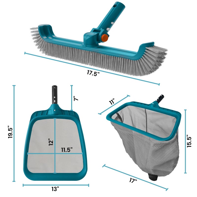 POOLWHALE Economy Swimming Pool Cleaning Kit - Fine Mesh Deep Pool Rake & Leaf Skimmer Net, Rotatable Pool Brush Head for Cleaning Above Ground & Inground Pools (No Pole) - Image 4