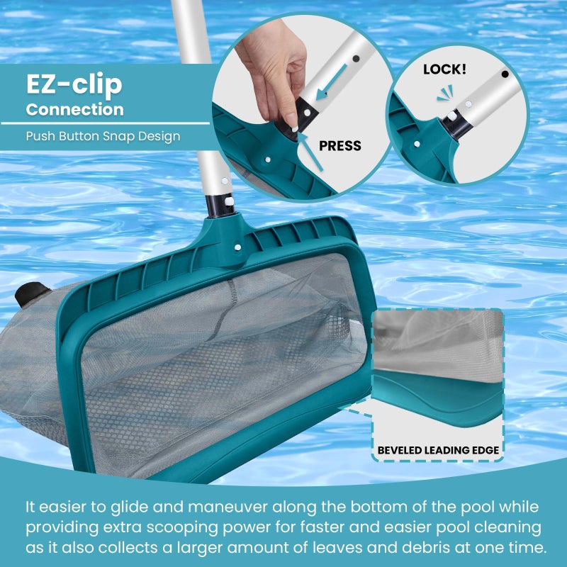 POOLWHALE Economy Swimming Pool Cleaning Kit - Fine Mesh Deep Pool Rake & Leaf Skimmer Net, Rotatable Pool Brush Head for Cleaning Above Ground & Inground Pools (No Pole) - Image 5