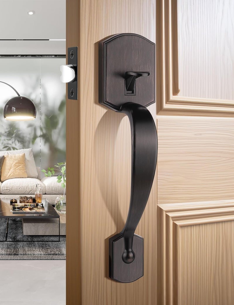 Tinewa Camelot Trim Lower Half Handleset, Oil Rubbed Bronze Finish, Upgated Entry Door Handle with Accent Wave Door Lever for Electronic Keypad with Drop Interior Left Handed Lever - Image 3