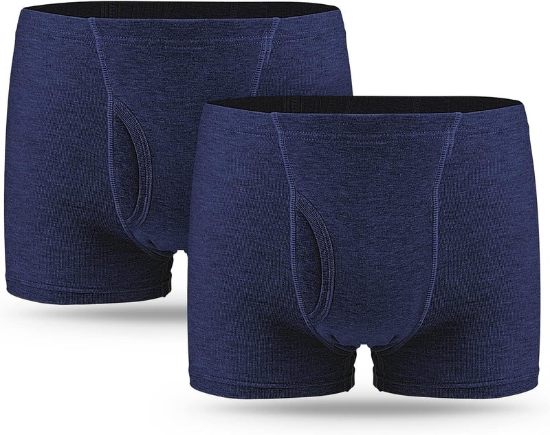HANSILK Incontinence Underwear for Men 2PCS Washable Mens Incontinence Cotton Boxer Briefs with Front & Rear Absorbent Area Heavy Absorbency Overnight Leak Proof Underwear for Men (BU, M)