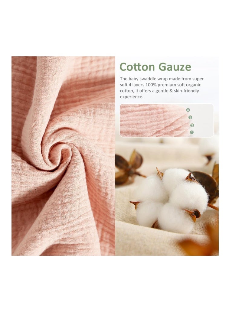 ZONEY Baby Swaddle Wrap, 4 Layer Newborn Swaddle Blanket Wrap with Breathable Organic Cotton, Adjustable Wider Velcro Baby Swaddle Blanket, Baby Essentials for 0-6Months Baby - Image 2
