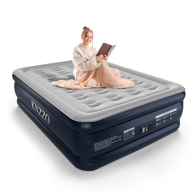 KNZZO Full Air Mattress with Built-in Pump, 18" Top Inflatable Mattress with Waterproof Flocking Fabric, Three-Minute Quick-Inflatable Bed. Portable Blow Up Mattress for Home, Outdoor and Guests - Image 1
