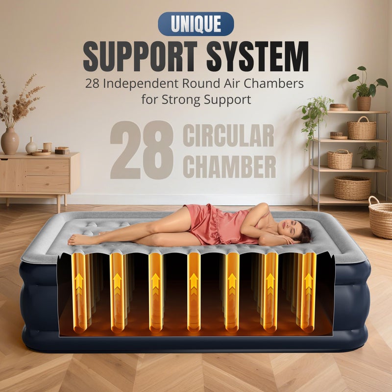 KNZZO Full Air Mattress with Built-in Pump, 18" Top Inflatable Mattress with Waterproof Flocking Fabric, Three-Minute Quick-Inflatable Bed. Portable Blow Up Mattress for Home, Outdoor and Guests - Image 3