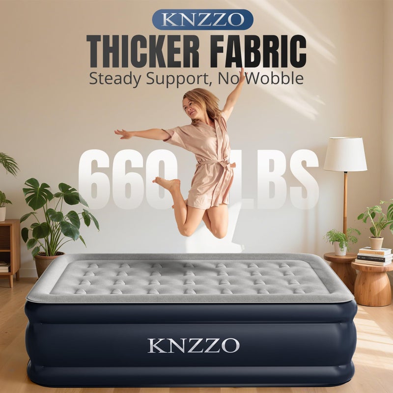 KNZZO Full Air Mattress with Built-in Pump, 18" Top Inflatable Mattress with Waterproof Flocking Fabric, Three-Minute Quick-Inflatable Bed. Portable Blow Up Mattress for Home, Outdoor and Guests - Image 2