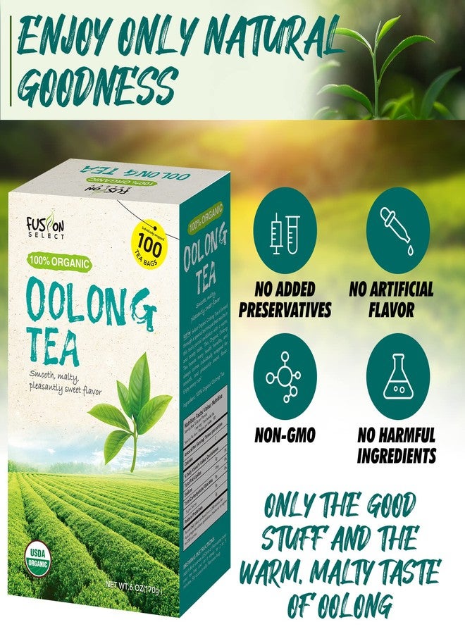 Fusion Select Organic Oolong Tea Bags - Smooth, Mildly Sweet Flavor - Healthy, Relaxing, Fresh Herbal Drink - Instant, Just Steep In Hot Water - 100 Packets of Individual Tea Bags Per Box - Image 2