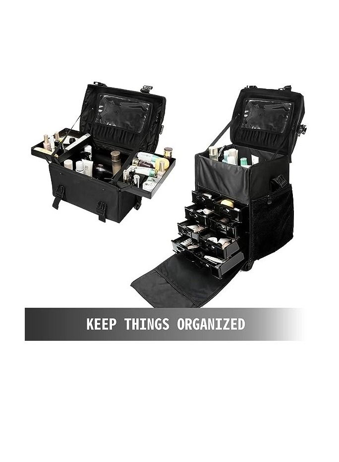 منزل منظم حقيبة مستحضرات التجميل بروفيشينال 2 في 1 بعجلات بعجلات بسعة كبيرة - Image 2