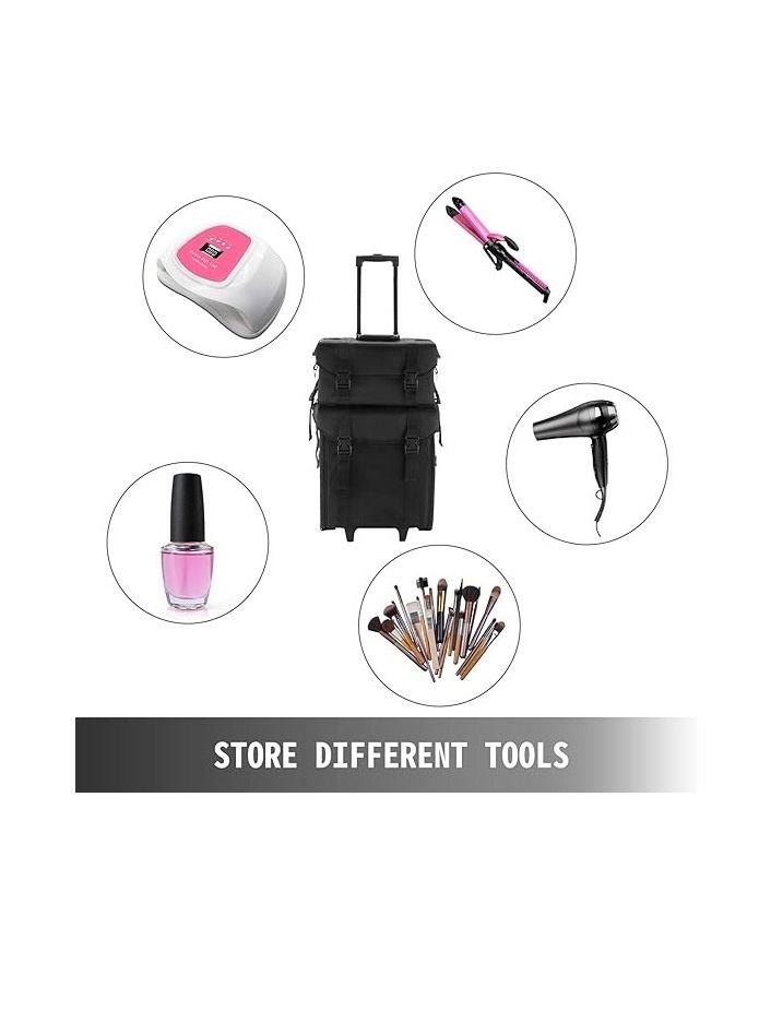 منزل منظم حقيبة مستحضرات التجميل بروفيشينال 2 في 1 بعجلات بعجلات بسعة كبيرة - Image 3