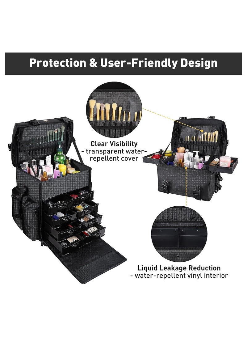 منزل منظم حقيبة مستحضرات التجميل بروفيشينال 2 في 1 بعجلات بعجلات بسعة كبيرة - Image 5