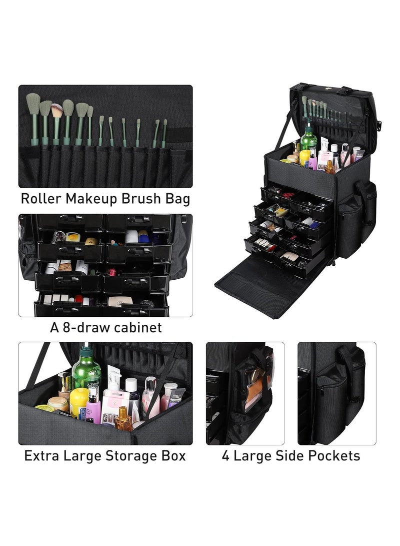 منزل منظم حقيبة مستحضرات التجميل بروفيشينال 2 في 1 بعجلات بعجلات بسعة كبيرة - Image 4