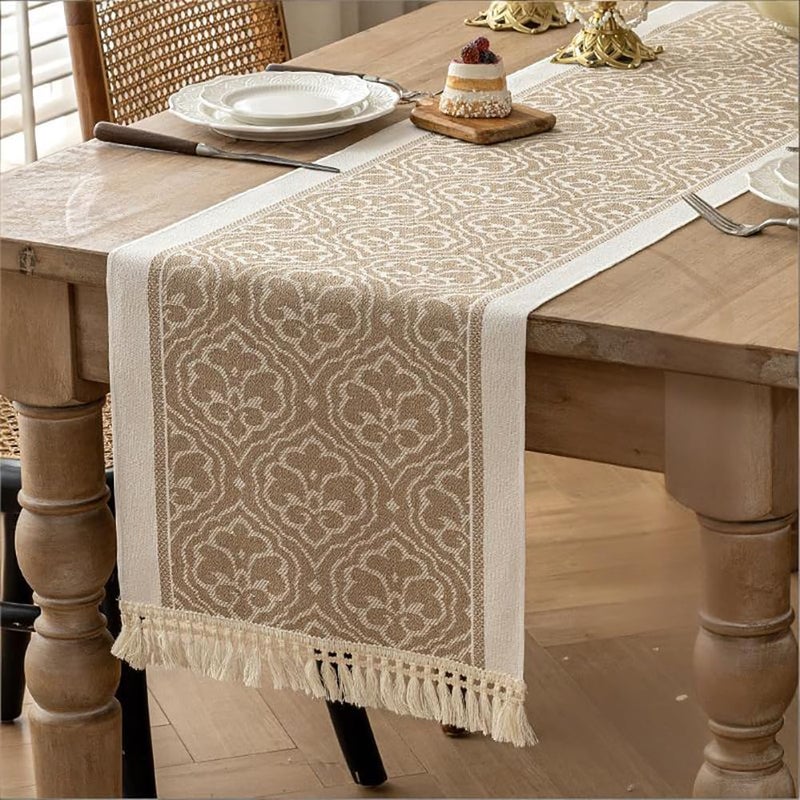 LOVNOV Eid Mubarak Table Runner Table Decorations - Ramadan Mosque Lattern Islamic Happy Ramadan Mubarak Party Supplies Decorations (35 x 180 cm, Taupe) - Image 1