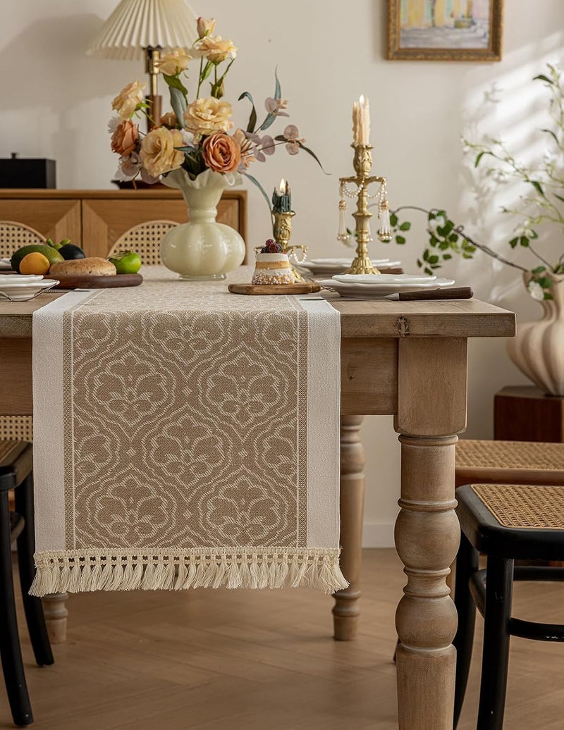 LOVNOV Eid Mubarak Table Runner Table Decorations - Ramadan Mosque Lattern Islamic Happy Ramadan Mubarak Party Supplies Decorations (35 x 180 cm, Taupe) - Image 2