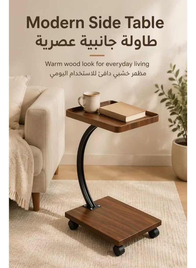 Malaksky C Table End Table, 360°Swivel TV Tray Table for Small Spaces, Side Tables with Wheels for Living Room and Bedroom, Bed (Walnut) | Adjustable Height, 360°Swivel, for Small Spaces, Couch Tables, That Slide Under, with Wheels - Image 1