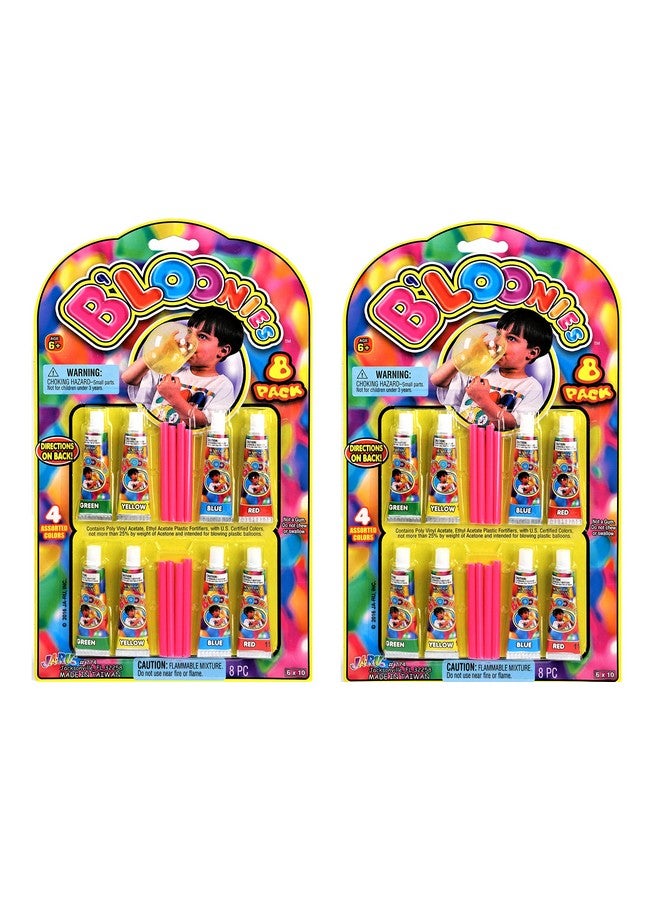 جا-رو بالونات بلاستيكية متنوعة من B'Loonies، 8 قطع (16 أنبوبًا في عبوتين) - صنع فقاعات رائعة من Bloonies. نفخ فقاعة بلاستيكية. لعبة كلاسيكية. لعبة كلاسيكية. بالإضافة إلى ملصق واحد. 774-2S - Image 1