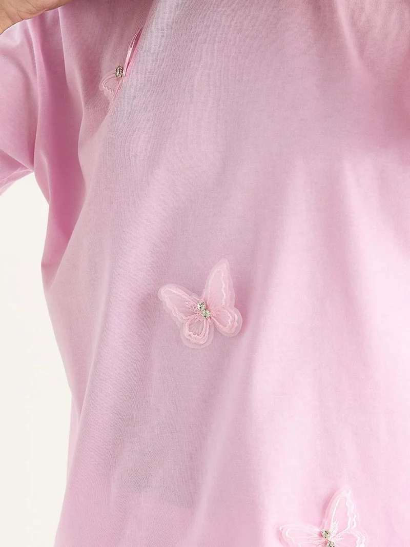 Bianco Lucci LUCCI Embroidered Crew Neck Short Sleeve T-Shirt
