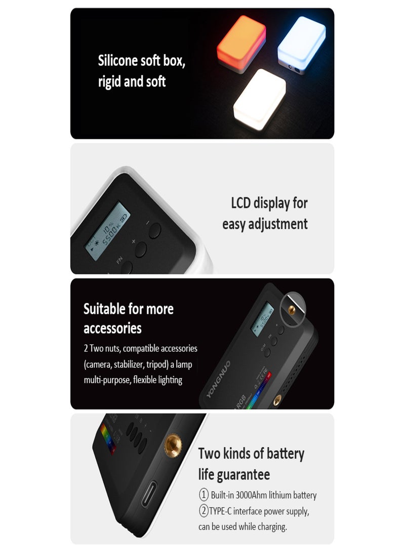 YONGNUO YN120 8W RGB Photography Lamp Bi-color LED Light Pocket Vlog Light 2500K-9900K Color Temperature Dimmable with 0.96in LCD Screen 120 LED Beads 31 FX Lighting Effects 1/4in Standar Threaded - Image 3