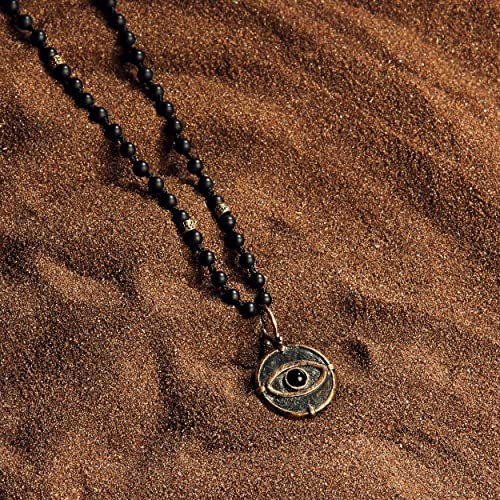 KARMA AND LUCK كارما ولحظ - وعي عميق - قلادة للرجال من أونيكس مات الأصلي مع تعويذة عين الشر. قلادة حماية للرجال. طول السلسلة: 24" إلى 26". جاهزة كهدية له. - Image 3