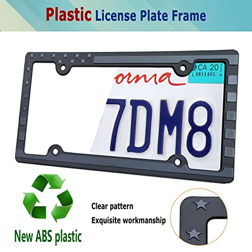 BGGTMO American Flag License Plate Frames Patriotic USA Stars and Stripes Plastic Car Tag Holder Cover Gloss on Matte Black with Screws - Image 3