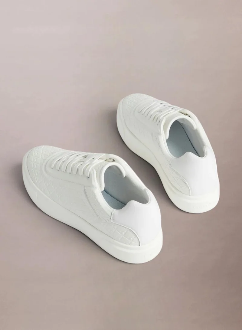 Calvin Klein Triple White Mono Leather Emblem Logo Trainers for Men | Best Price UAE