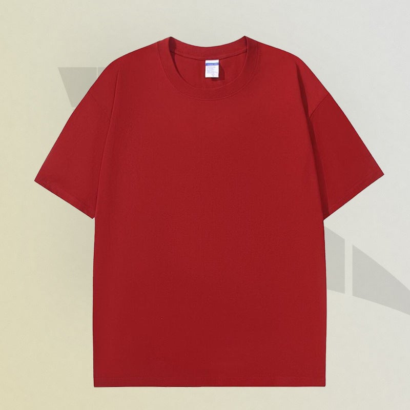Men's T-Shirt Summer Heavyweight T-Shirt Men's 230g Pure Color Off-Shoulder Versatile Loose Cotton Round Neck Trendy Brand Men's Short-Sleeved - Image 1