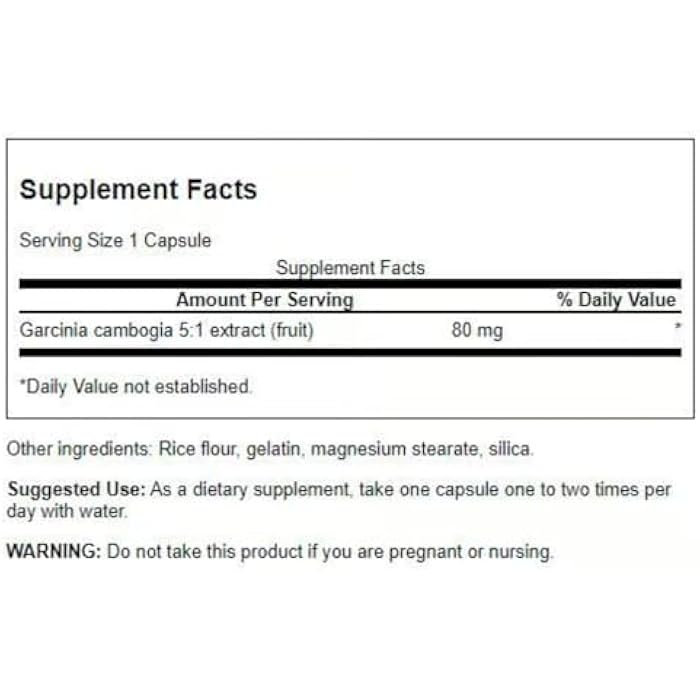 Swanson Garcinia Cambogia 5:1 Extract 80 Milligrams 60 Capsules - Image 2