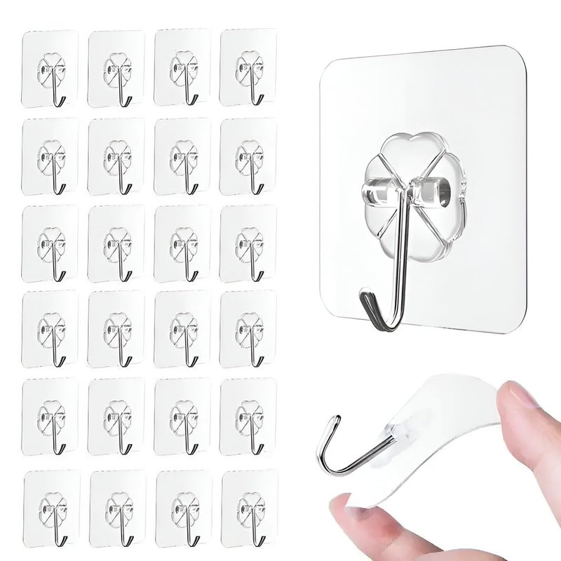 Self Adhesive Wall Hooks Heavy Duty for KitchenBathroomHome Improvement Hanging Clothes Use for GlassWoodMetalTiles Wall Waterproof Transparent Durable Reusable Strong 10kg Pack of 7 Pcs - Image 1