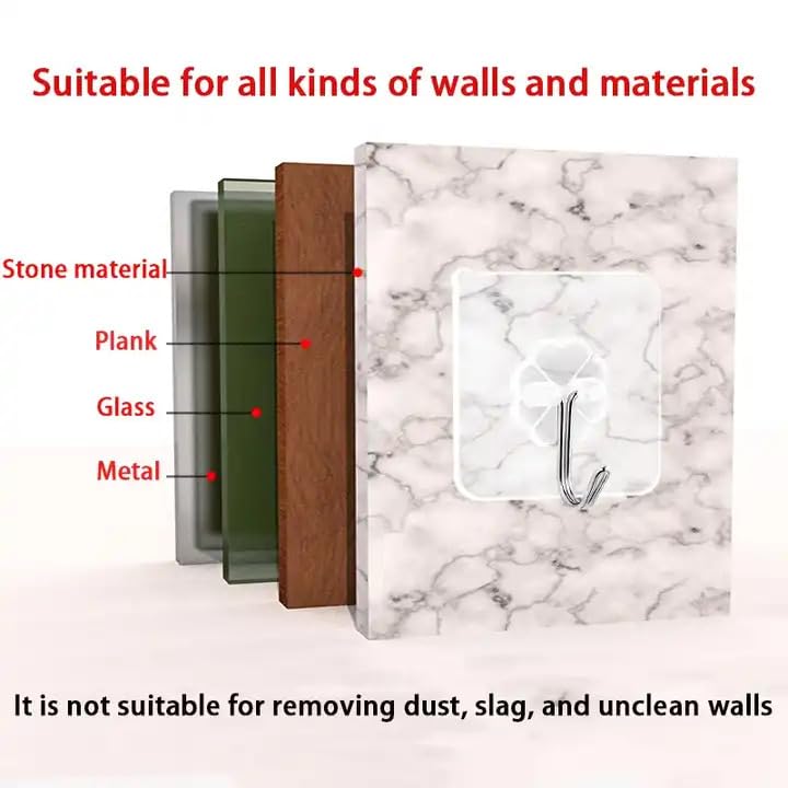 Self Adhesive Wall Hooks Heavy Duty for KitchenBathroomHome Improvement Hanging Clothes Use for GlassWoodMetalTiles Wall Waterproof Transparent Durable Reusable Strong 10kg Pack of 7 Pcs - Image 4