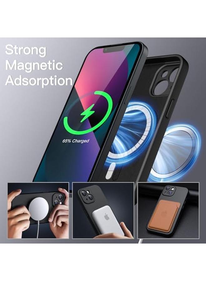 جي تيك جراب سيليكون مغناطيسي لهاتف آيفون 13 مقاس 6.1 بوصة متوافق مع غطاء هاتف Magsafe الناعم الحريري مع عدسة الكاميرا حماية كاملة باللون الأسود - Image 3