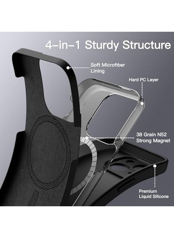 جي تيك جراب سيليكون مغناطيسي لهاتف آيفون 13 مقاس 6.1 بوصة متوافق مع غطاء هاتف Magsafe الناعم الحريري مع عدسة الكاميرا حماية كاملة باللون الأسود - Image 4