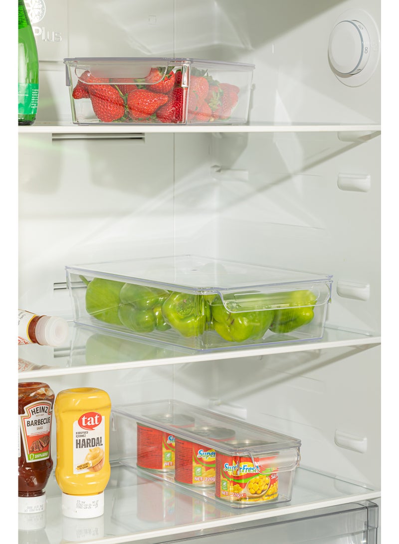 حافظة تخزين للطعام والثلاجة 20×32.5×10.5 سم مع غطاء – بلاستيك آمن خالٍ من BPA لتنظيم المأكولات والفواكه والخضروات داخل الثلاجة بسهولة - Image 2