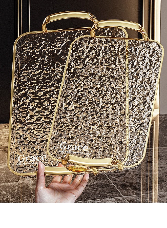 2 قطعة صينية تقديم ذهبية على شكل موجات - صينية تقديم بمقبض ذهبي (44 × 29 سم) وصينية تقديم زينة للحمام/المطبخ مقاومة للكسر، صينية تقديم زينة لطاولة القهوة، الشاي، صينية تخزين مستطيلة الشكل - Image 1