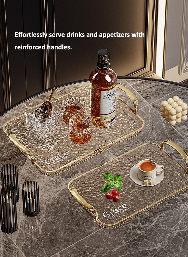 2 قطعة صينية تقديم ذهبية على شكل موجات - صينية تقديم بمقبض ذهبي (44 × 29 سم) وصينية تقديم زينة للحمام/المطبخ مقاومة للكسر، صينية تقديم زينة لطاولة القهوة، الشاي، صينية تخزين مستطيلة الشكل - Image 5