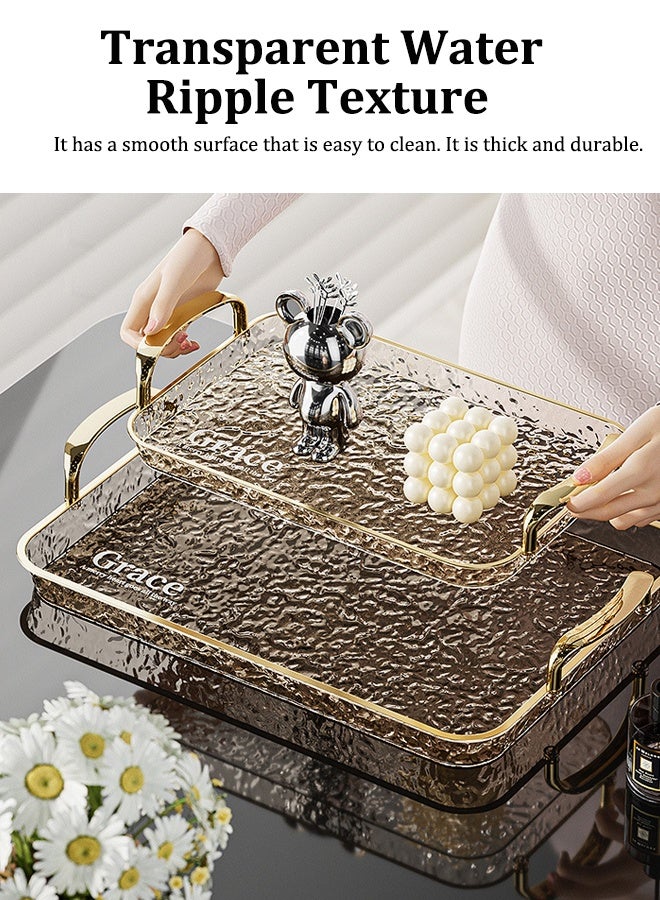 2 PCS Gold Wave Trays - Gold Handled Serving Tray (44x29cm) & Vanity Tray (35x20cm) Shatterproof, Decorative Bathroom/Kitchen Organization, Decorative Serving Tray for Coffee Table, Tea, Storage Rectangular - Image 3
