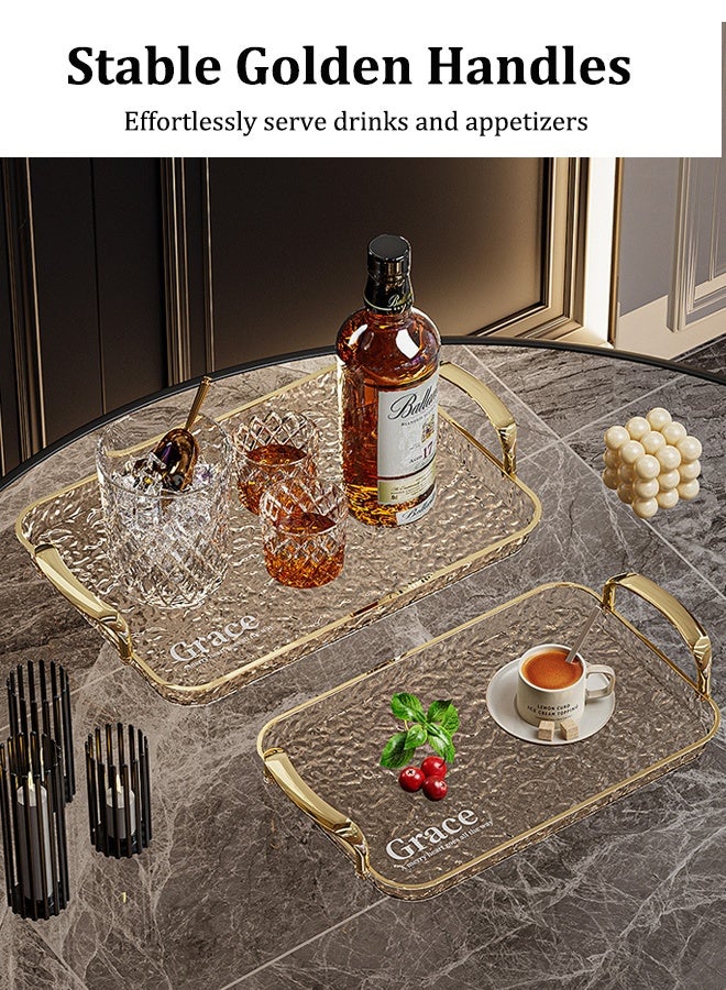2 PCS Gold Wave Trays - Gold Handled Serving Tray (44x29cm) & Vanity Tray (35x20cm) Shatterproof, Decorative Bathroom/Kitchen Organization, Decorative Serving Tray for Coffee Table, Tea, Storage Rectangular - Image 4