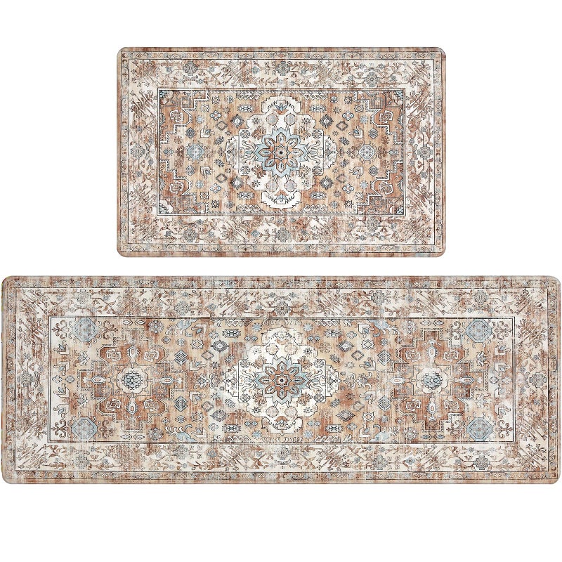 Pauwer Anti Fatigue Kitchen Mat Set of 2 Non Slip Kitchen Mats for Floor Cushioned Kitchen Rugs Comfort Standing Mat Farmhouse Waterproof PVC Foam Kitchen Floor Mat Runner - Image 1