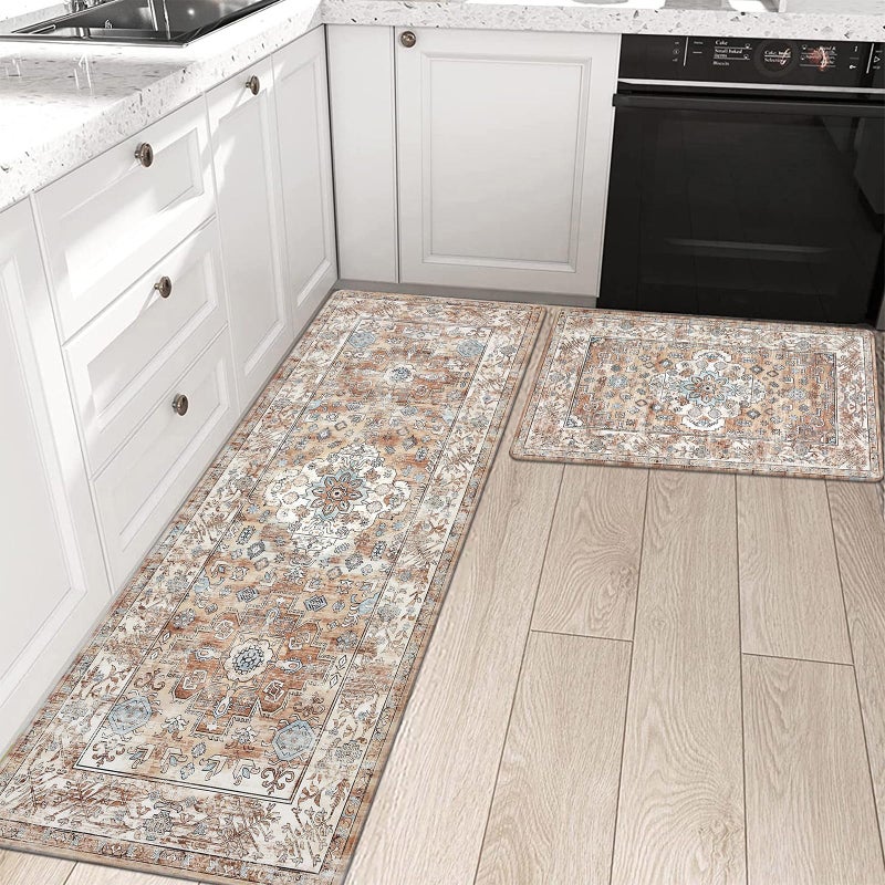 Pauwer Anti Fatigue Kitchen Mat Set of 2 Non Slip Kitchen Mats for Floor Cushioned Kitchen Rugs Comfort Standing Mat Farmhouse Waterproof PVC Foam Kitchen Floor Mat Runner - Image 2