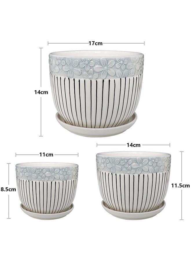 Garlo Plant Pots, 11cm & 14cm & 17cm Flower Pot with Drainage Holes and Saucers, Set of 3 Ceramic Plant Pot with Tray, Outdoor Small to Medium Sized Round Modern Ceramic Garden Flower Pots  - Image 2
