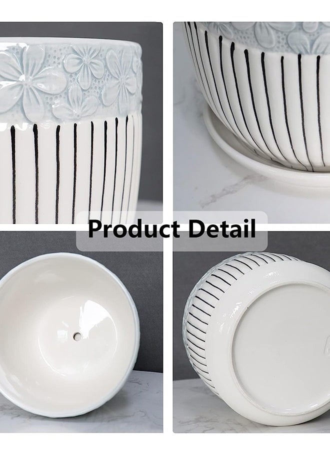 Garlo Plant Pots, 11cm & 14cm & 17cm Flower Pot with Drainage Holes and Saucers, Set of 3 Ceramic Plant Pot with Tray, Outdoor Small to Medium Sized Round Modern Ceramic Garden Flower Pots  - Image 3