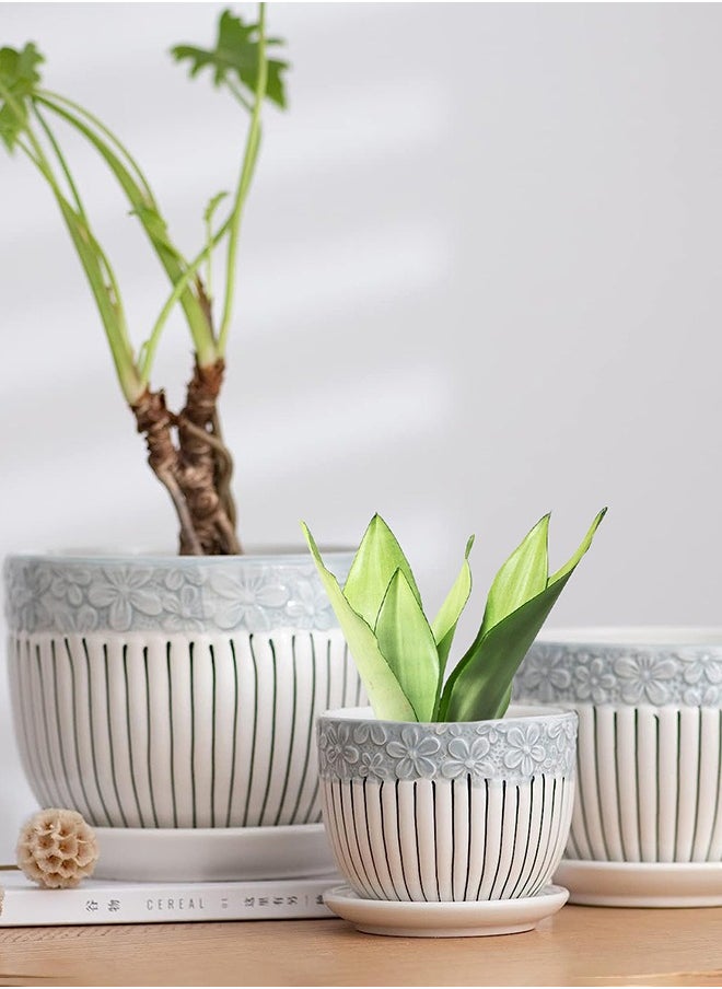 Garlo Plant Pots, 11cm & 14cm & 17cm Flower Pot with Drainage Holes and Saucers, Set of 3 Ceramic Plant Pot with Tray, Outdoor Small to Medium Sized Round Modern Ceramic Garden Flower Pots  - Image 4