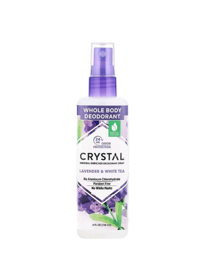 Crystal Mineral-Enriched Deodorant Spray Lavender & White Tea 4 fl oz (118 ml) - Image 1