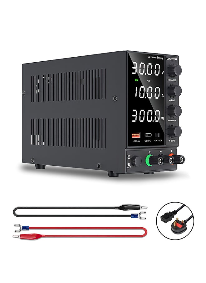 MiOne - Variable DC Power Supply Adjustable Switching Regulated Power Supply (0-30V 0-10A) with 4-digit LED display 5V/2A USB Fast Charging Interface Short Circuit Alarm Black - Image 1