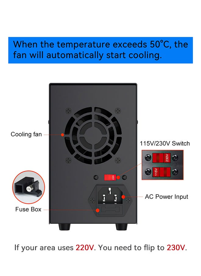 MiOne - Variable DC Power Supply Adjustable Switching Regulated Power Supply (0-30V 0-10A) with 4-digit LED display 5V/2A USB Fast Charging Interface Short Circuit Alarm Black - Image 1