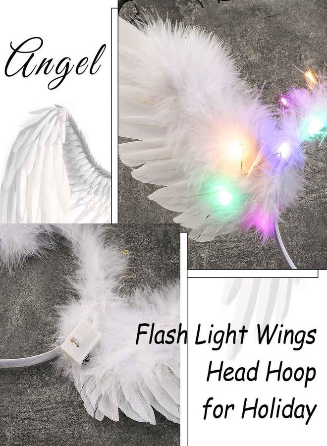 Aiosy Light Up Angel Wings Headbands LED White Feather Hairbands Luminous Wing Headpieces Festival Women Hair Accessories for Rave Costume Party (White) - Image 4
