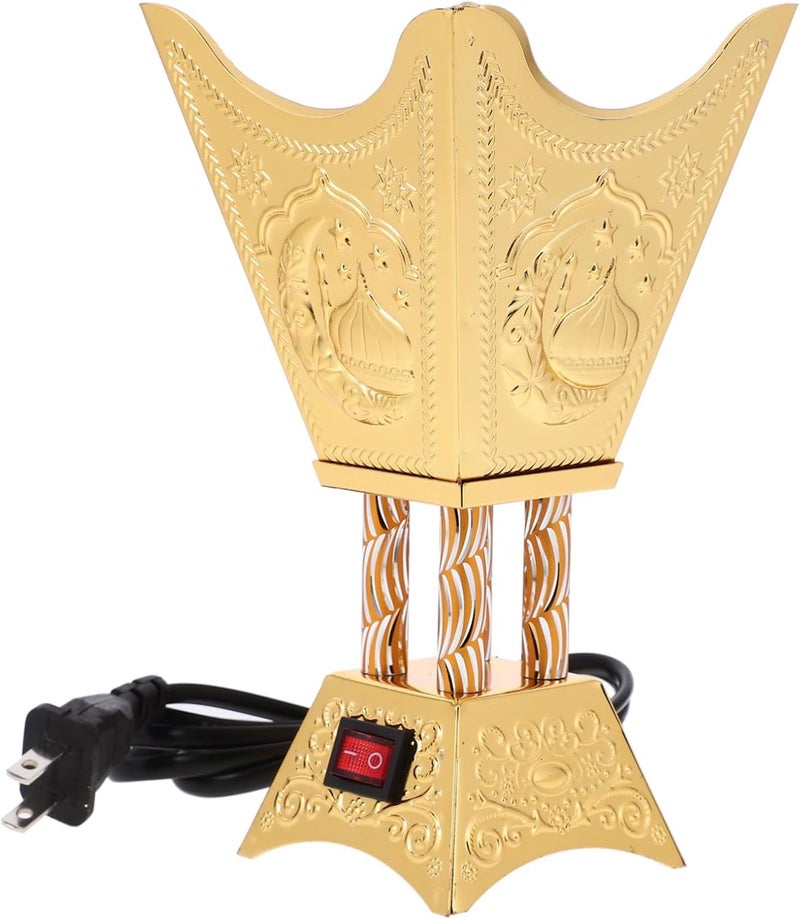 Golden Plug In Incense Burner Bakhoor Holder Arab Electric Decor 18x9.8x9.8cm Iron Household - Image 1