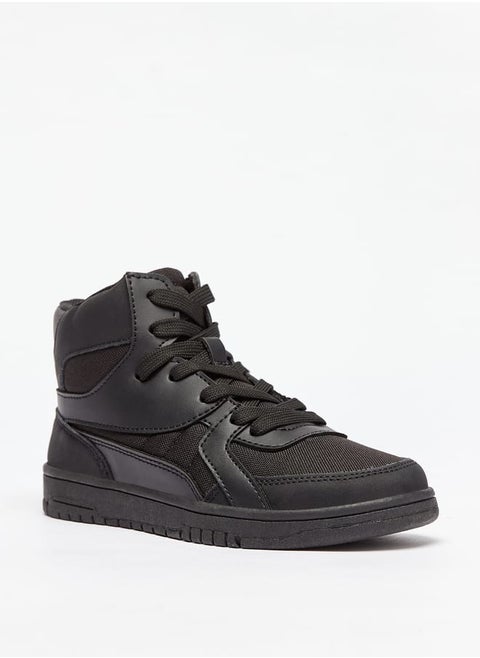 Boys Panelled High Top Sneakers with Zip Closure
