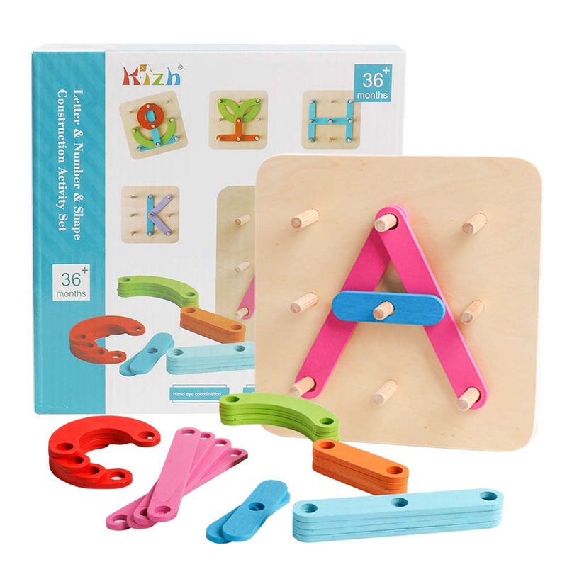 kizh Wooden Letter and Number Construction Activity Set Educational Preschool Toys Shape Color Recognition Pegboard Sorter Set Board Blocks Stack Sort for Toddler Kids Boys Girls Toy - Image 5