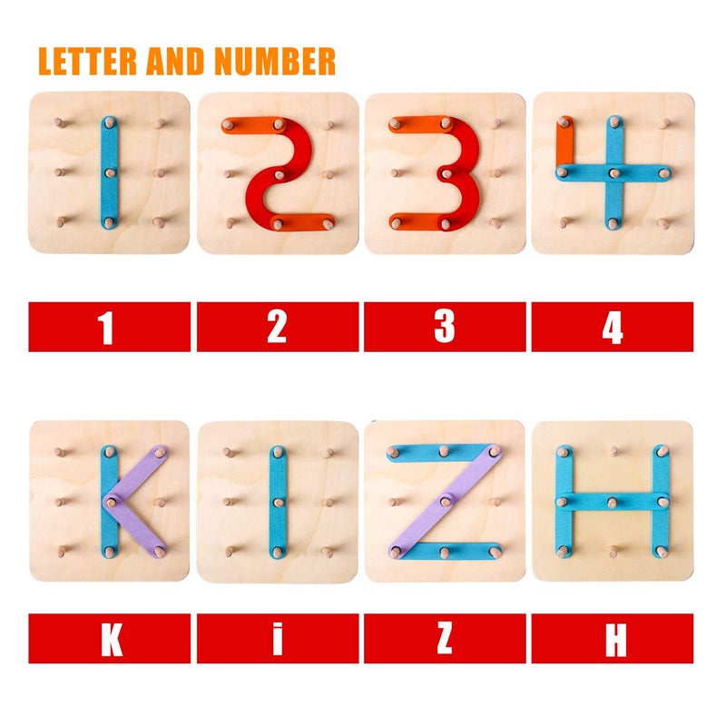 kizh Wooden Letter and Number Construction Activity Set Educational Preschool Toys Shape Color Recognition Pegboard Sorter Set Board Blocks Stack Sort for Toddler Kids Boys Girls Toy - Image 2