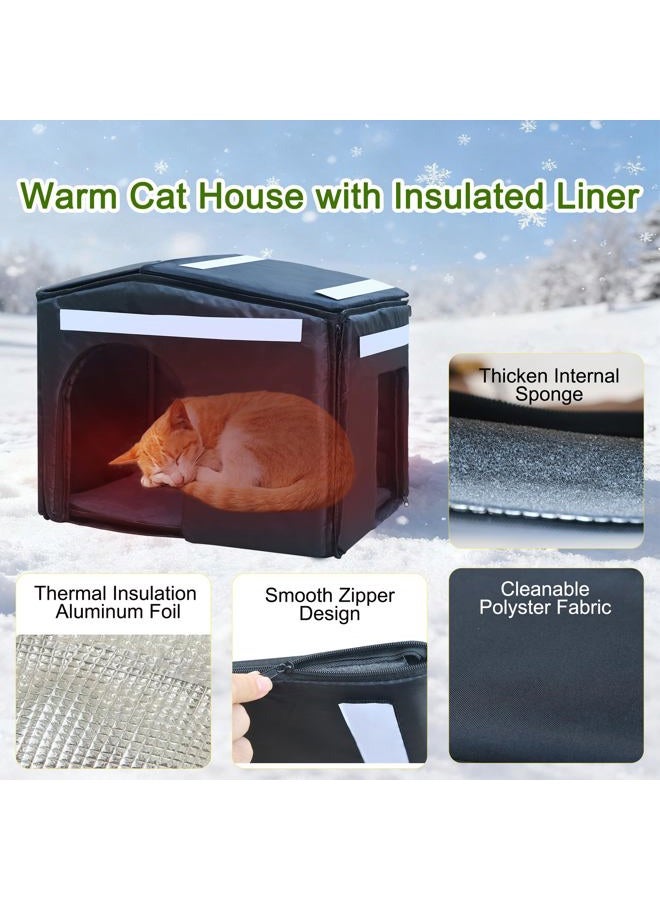 Deblue Outdoor Cat House with Insulated Liner, Weatherpoof Plastic Insulated Cats Houses with Escape Door Indoor Waterproof Feral/Pet Cat Shelter Outside for Puppy, Rabbit for Winter - Image 4